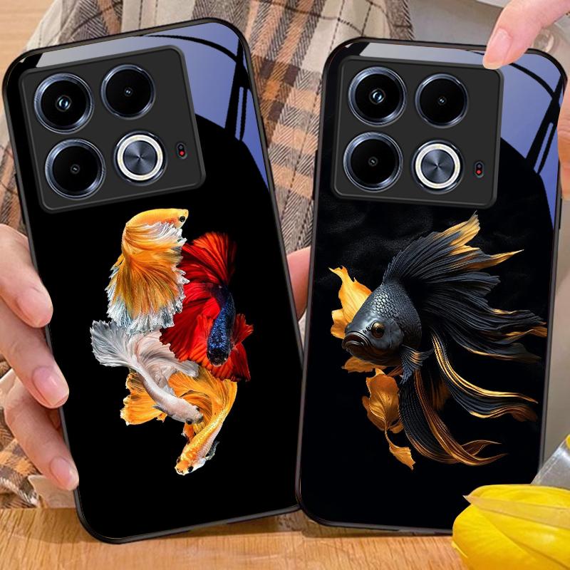 Colorful Cute Fish For Infinix Note 40 4G 30i 12 96 Smart 8 Hot 9 Play 10 11S 12 20i 50 Pro Plus 5G Tempered Glass Phone Case