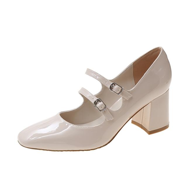 Rimocy Grube Wysokie Obcasy Buty Mary Jane Dla Kobiet Moda Czółenka z Podwójnym Paskiem z Klamrą Kobieta Wiosna Lato Nowe Buty ze Skóry Patentowej