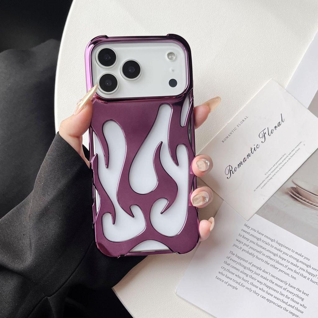 Hollow Flame Electroplated Heat Dissipation Mesh Case for iPhone 15 Pro Max, Drop-Proof Design