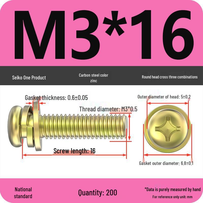 Nickel-Plated Phillips Pan Head Screw with Washer, M2-M6 Thread
