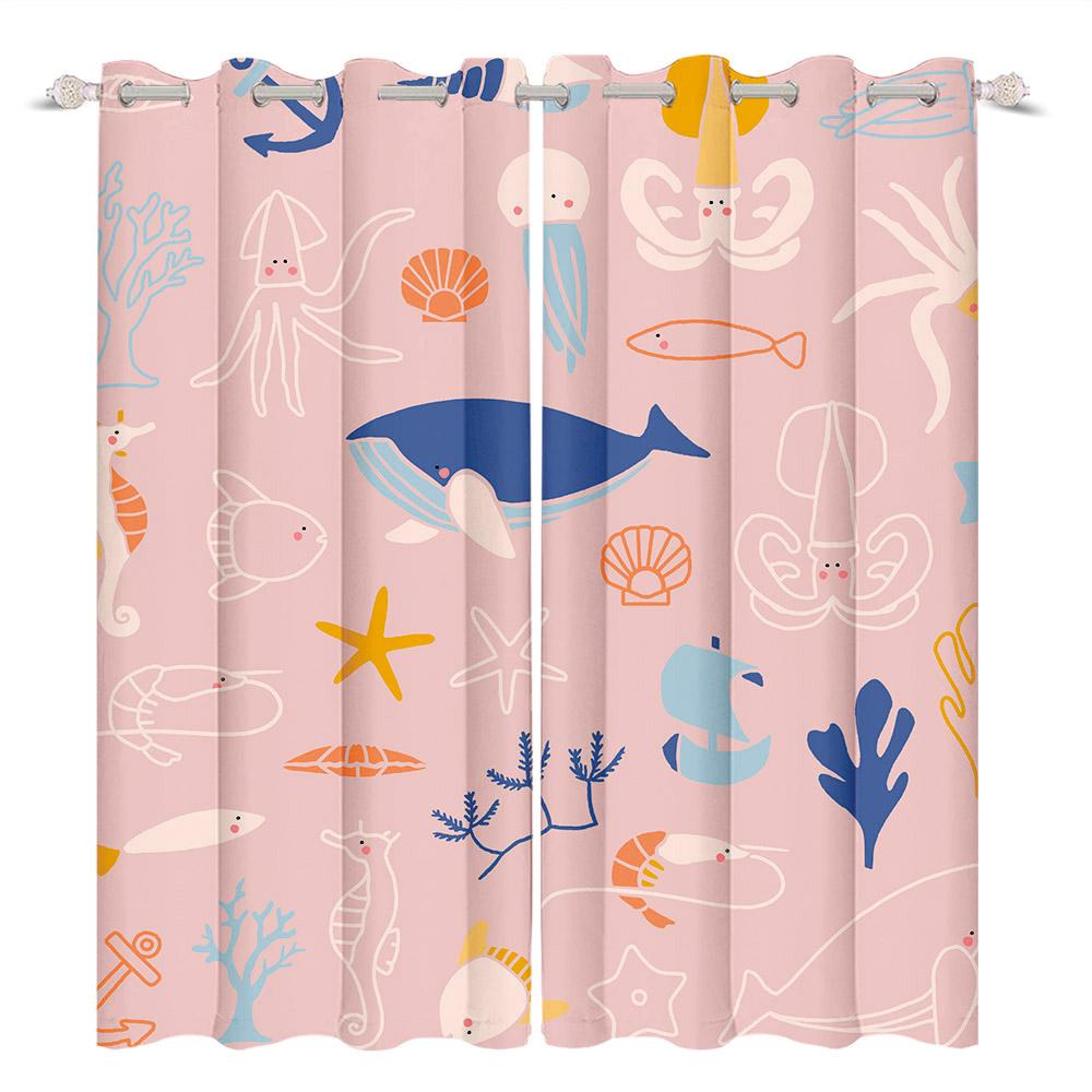 Kids Room Decoration Curtain Cartoon Pattern Whale Unicorn Space Planet Elephant Boy Girl Children'S Bedroom Blackout Curtains