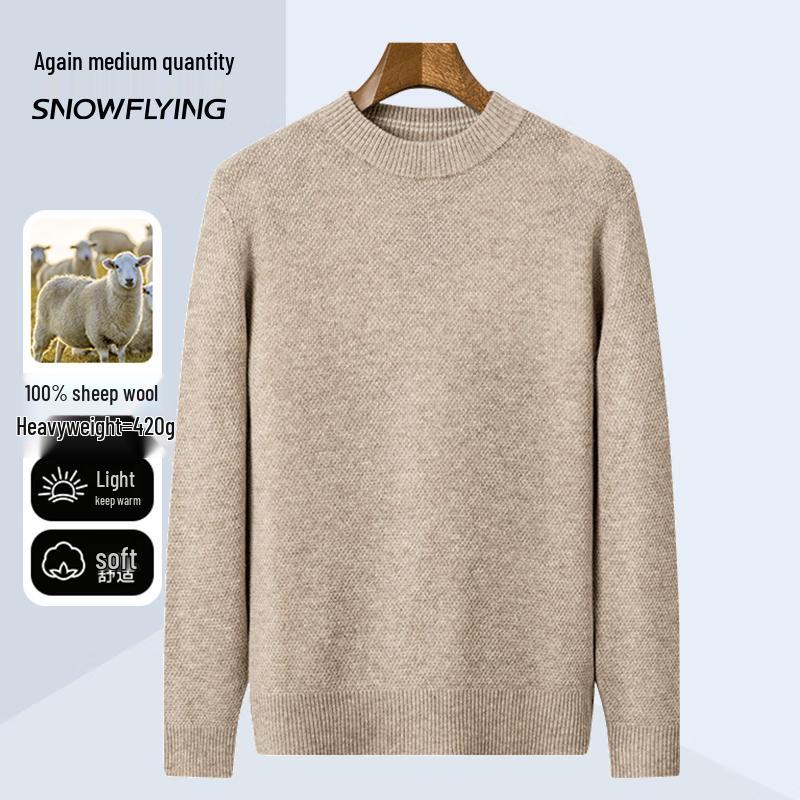 SNOWFLYING Men's Thickened 100% Wool Round Neck Sweater