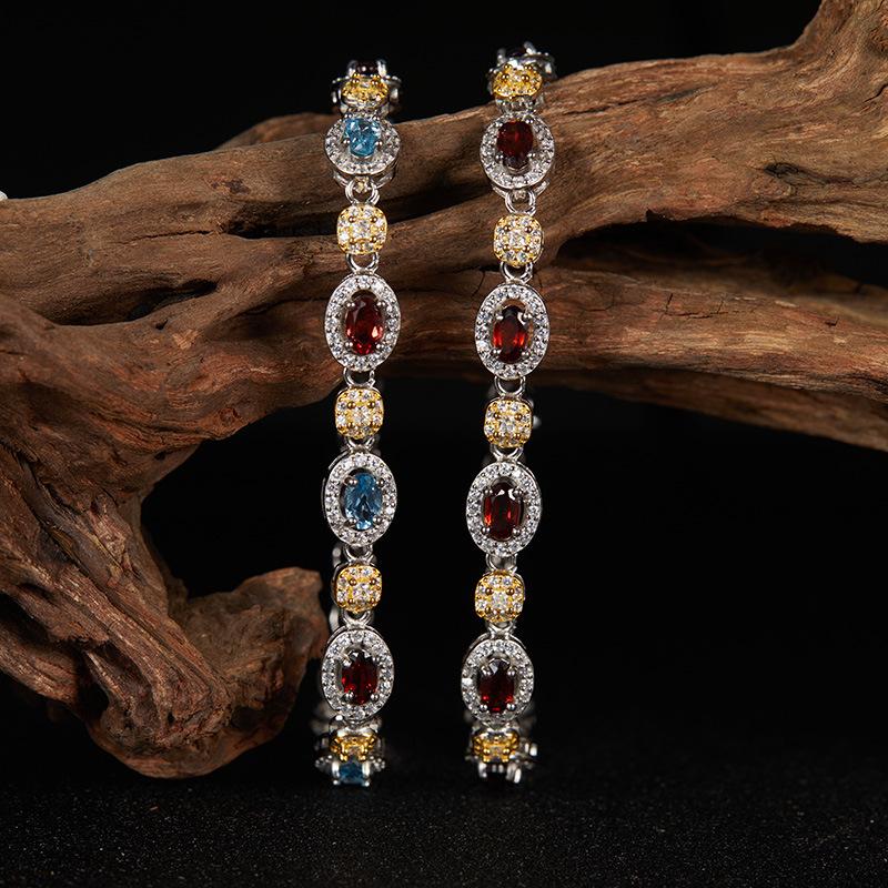 Xiaohongshu Earrings Jewelry S925 Sterling Silver Inlaid With Natural Colored Treasure Topaz Garnet Bracelet Women