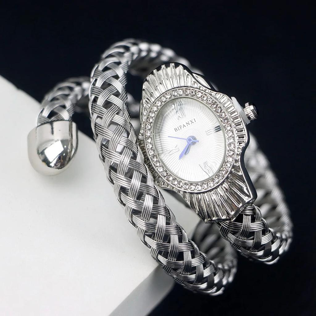 Mode Diamant BIFANXI Neue Quarzuhr Damen Einzigartige Schlangenform Europäisch Amerikanische Armbanduhren Drahtgeflecht Damenuhr