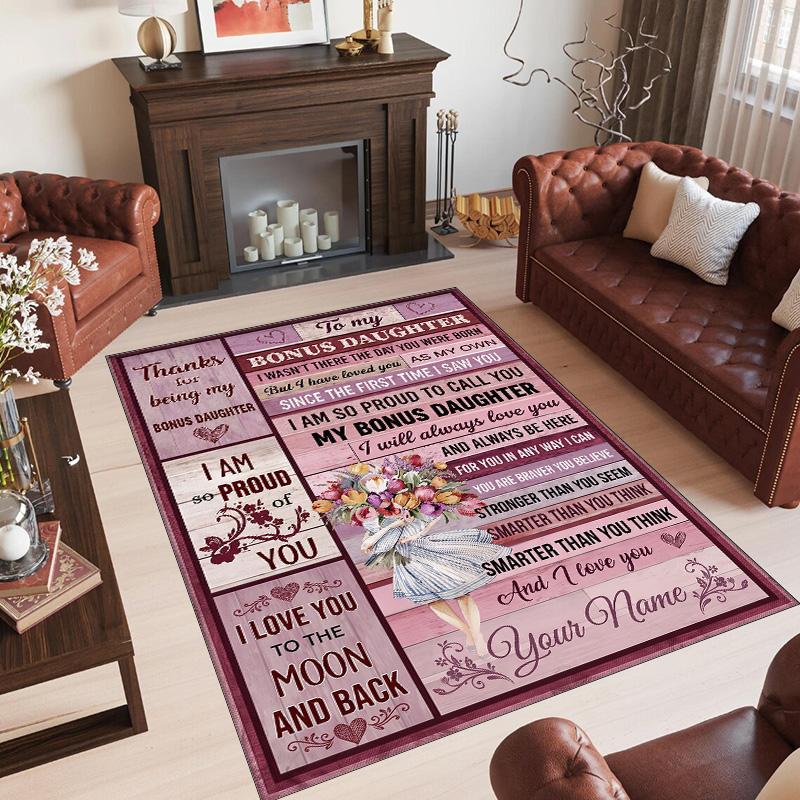 Hearts Theme Crystal Velvet Floor Rug Personalized Custom Name Text Warm Carpet Home Decoration
