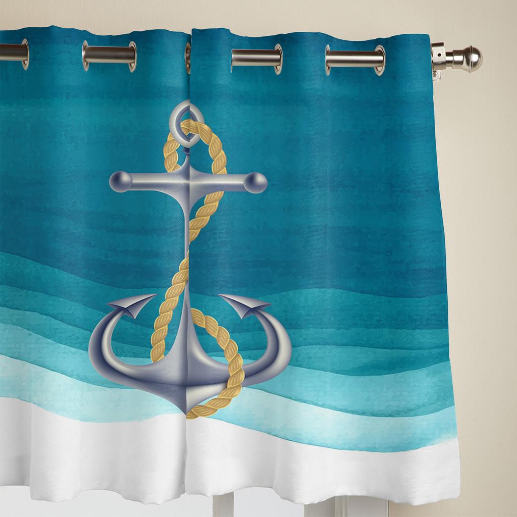 Perdele Ocean Gradient Anchor Teal pentru dormitor, living, fereastră, jaluzele, bucătărie, decor pentru casă, draperii