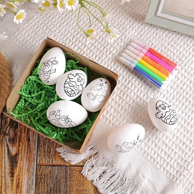 6pcs Set of Hand-painted Easter Eggs, DIY Hand-painted Easter Eggs with Cartoon Bunny and Butterfly Flowers