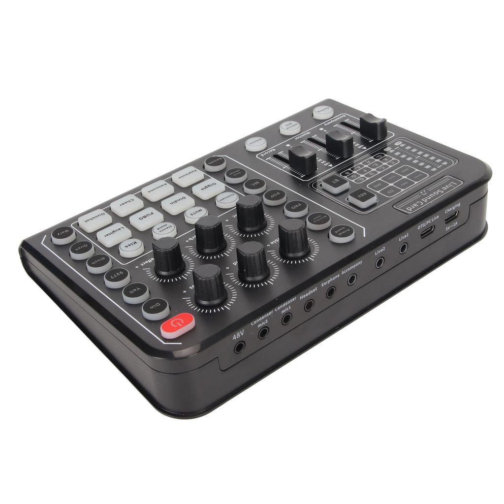 Live Sound Card Support Bluetooth 48V Large Diaphragm Noise Cancelling Sound Mixer Board with 15 Sou