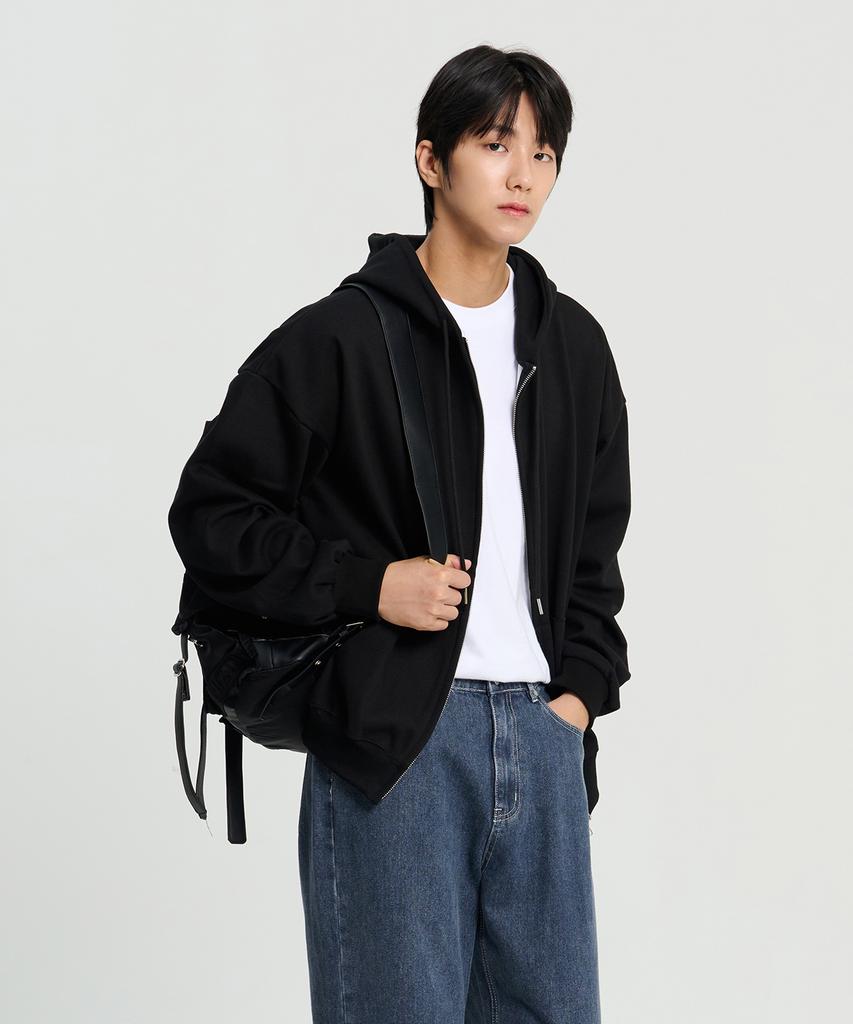 Creedmens 2-Way Basic Double-Layered Zip-Up Hoodie (Black)