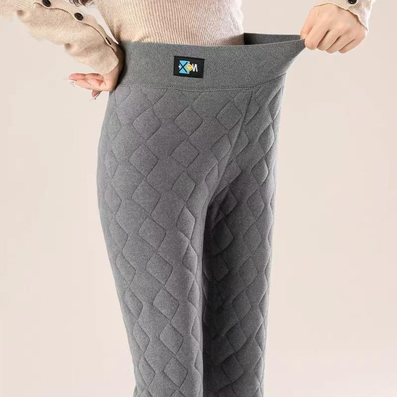 

Women s High-Waisted Plush Warm Slim Fit Pants - Black XL (59-77 kg) серый