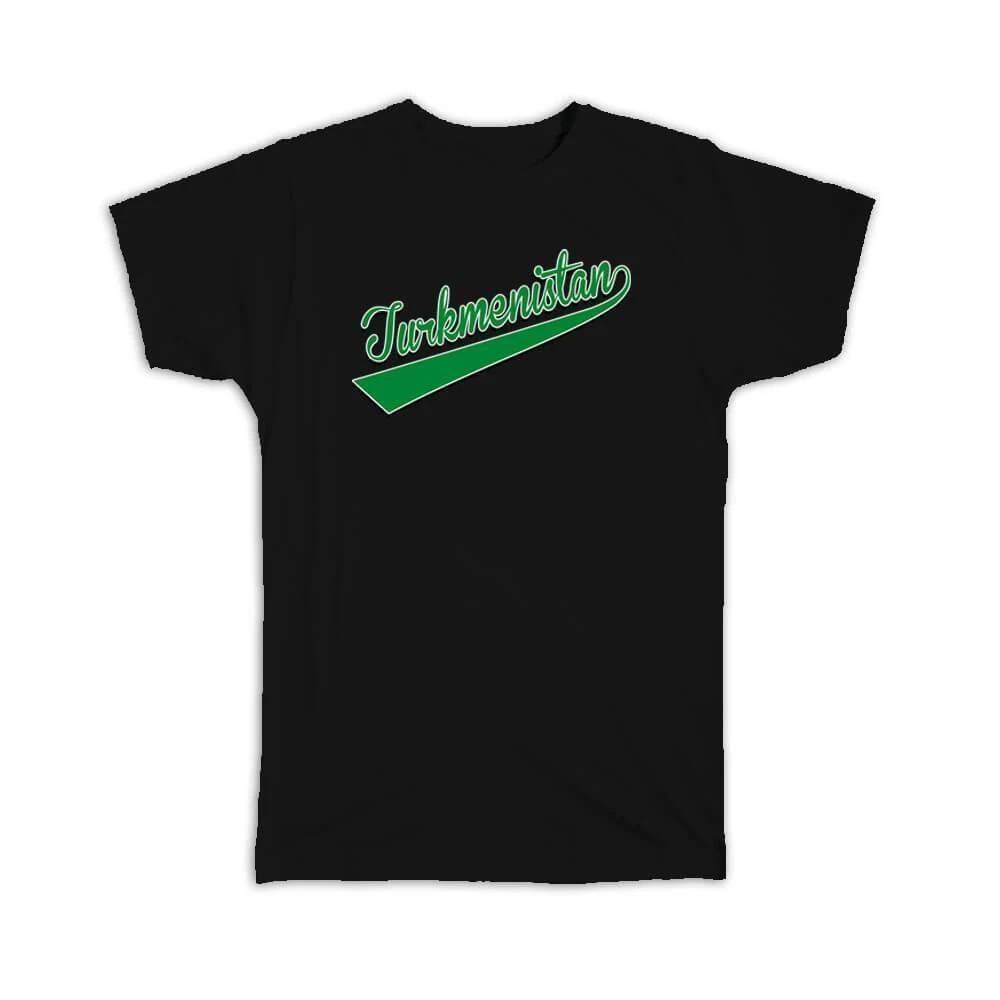 Gift T-Shirt : Turkmenistan Flag College Script Calligraphy Country Turkmen S