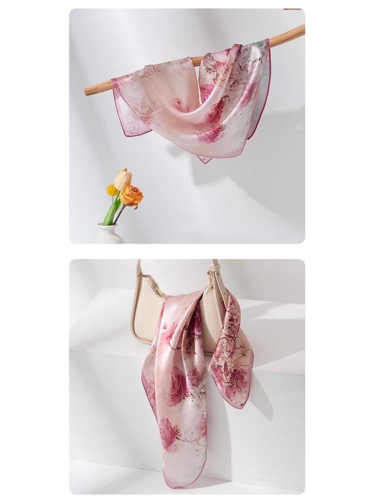 Elegant Pink Rose Mulberry Silk Scarf - Luxury Gift for Mom: Light, Decorative Neckerchief Snood