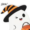 Safe Halloween Tabletop Ornaments 3Pcs Sweet Ghost Decor, Wooden Cute Figurines with Candy Entryway Decorations Pumpkin & Cauldron, Centerpiece