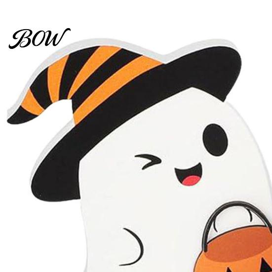 Safe Halloween Tabletop Ornaments 3Pcs Sweet Ghost Decor, Wooden Cute Figurines with Candy Entryway Decorations Pumpkin & Cauldron, Centerpiece