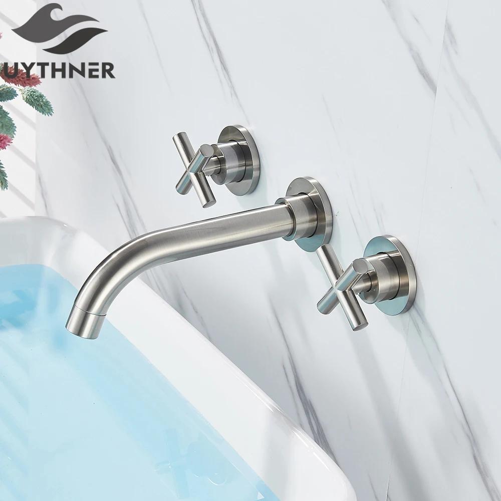 Brushed Golden Basin Faucet Wash Basin Sink Faucet Bathroom Basin Taps Wall Mounted Hot Cold Water Mixer Tap Bathtub Mixer