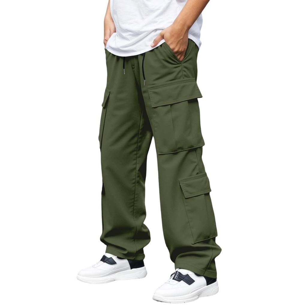 Men's Multi-Pocket Cargo Drawstring Hiking Pants, Loose Fit Casual Athletic Trousers