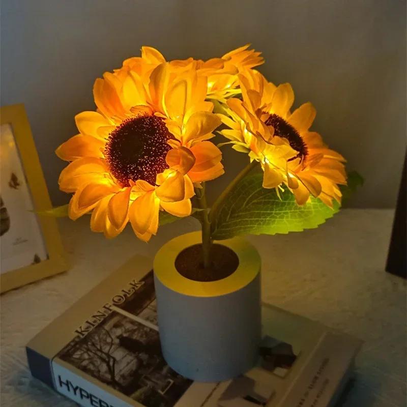

3 Heads Sunflower Lights Rechargeable Night Light for Bedroom Living Room Bedside Night Lighting Decor Valentine s Day Gift