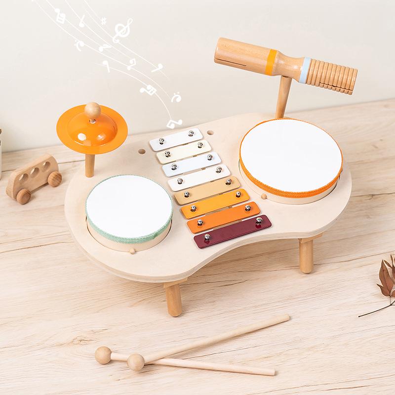 Wooden Multifunctional Music Stand: Drum Set & Xylophone Orff Percussion Toy for Kids