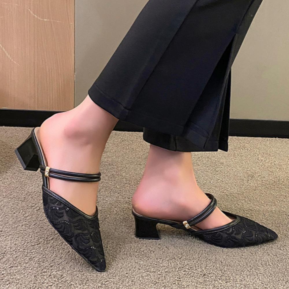 High Heels Spitzschuh Geschlossene Zehe Damen Outdoor-Bekleidung Zwei-Wege Modisches Temperament Einzelne Slipper