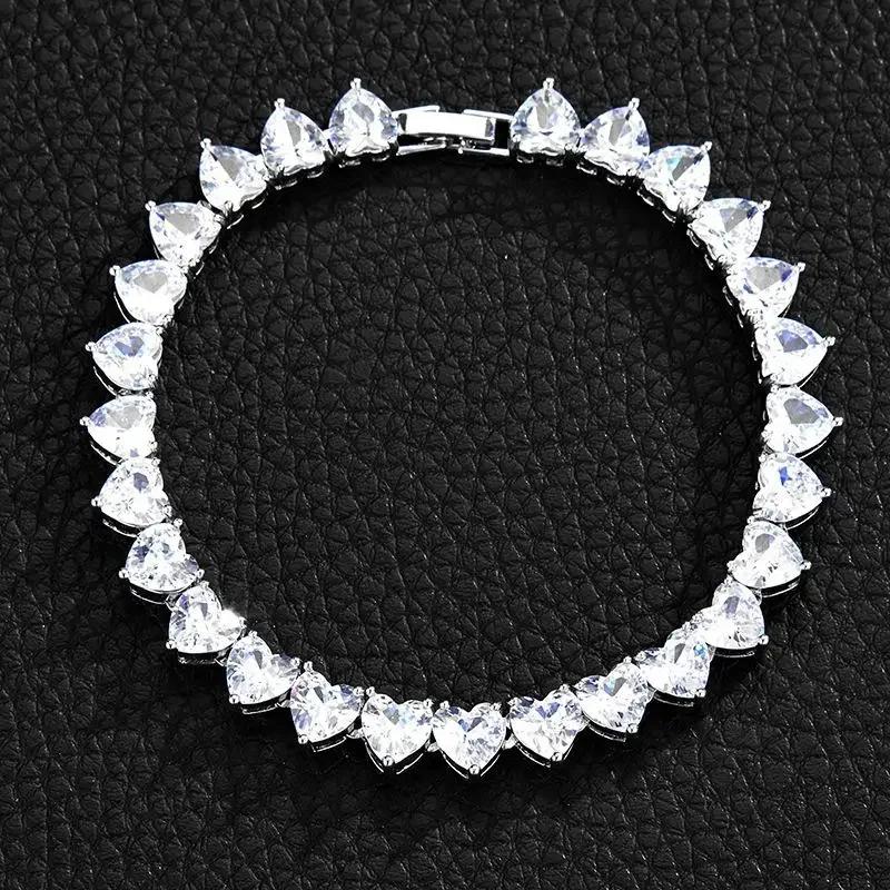 

Bling Crystal Pink CZ Stone Heart Love Bracelet For Women Girl Wedding Gold Silver Color Tennis Chain Infinityy Jewelry Gift bracelet 8inch серебряный