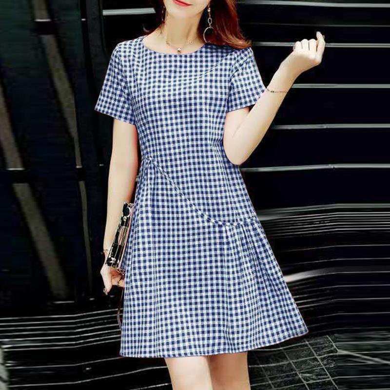 

ZANZEA Женское повседневное платье с круглым вырезом, клетчатым принтом, летнее, с коротким рукавом 4XL