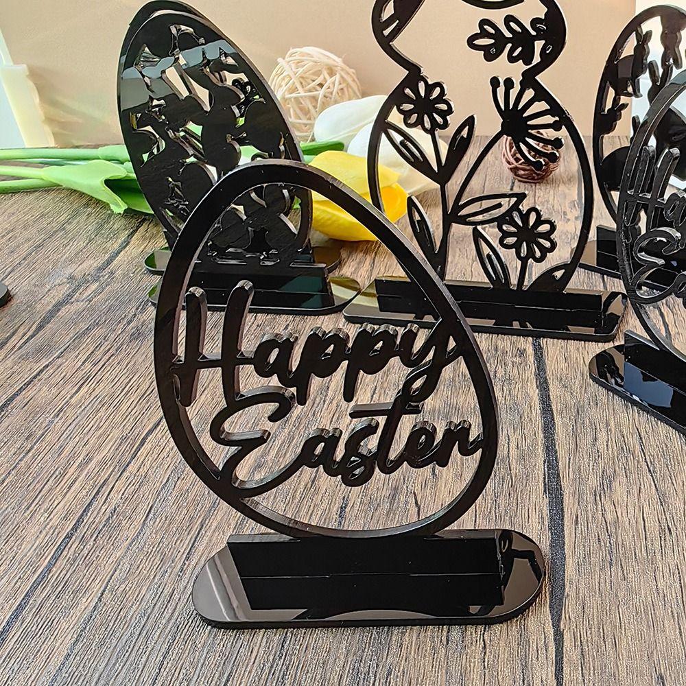 Creative Cartoon Rabbit Easter Decorative Figurines Easter Egg Black Desktop Ornament DIY Acrylic Table Ornament Home decoration