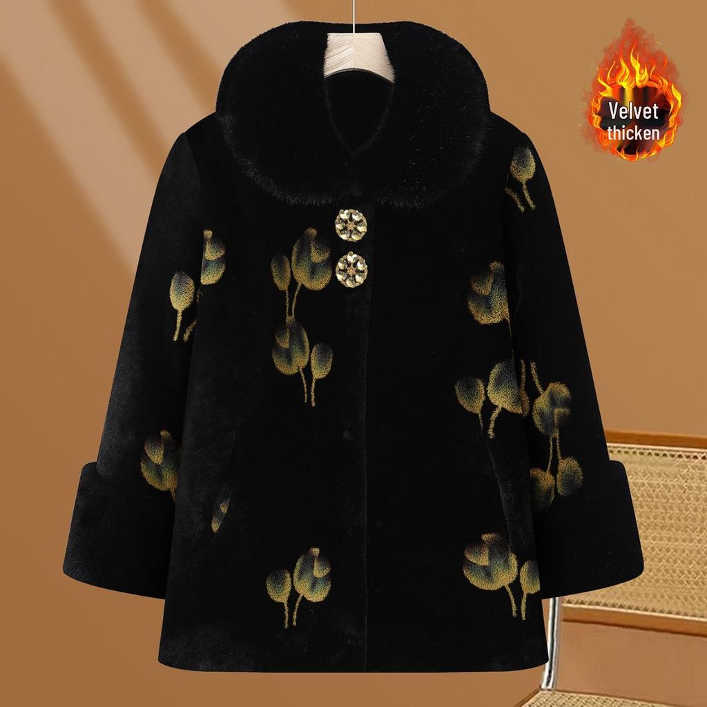 Velvet Grandma-Style Winter Coat for Women, Extra Warm & Thick, Ages 40-60