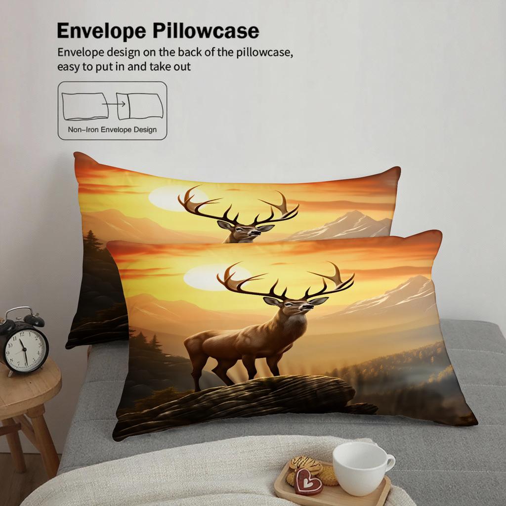 Sunset And Mountain Printed Duvet Cover 100% Polyester Made Warm Gradient Color Deer 3PCS Bedding Sets Comforter Not Included