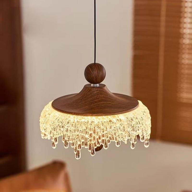 Elevating Touch Pendant Light, Restaurant Pendant Light, Iceberg Water Droplet Retro Walnut Color Aisle Light