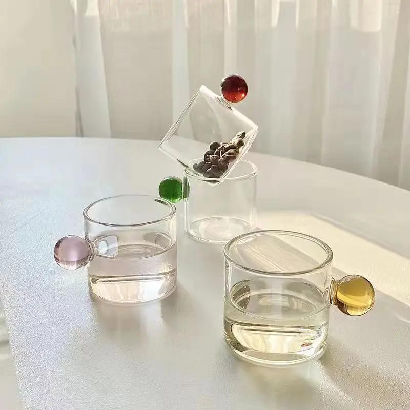 Kreative Kugelgriff Teetasse Hitzebeständiges Glas Blumentee Tassenset Kung Fu Tee Set Kaffeetassen Großhandel Vintage Schale Teetassen