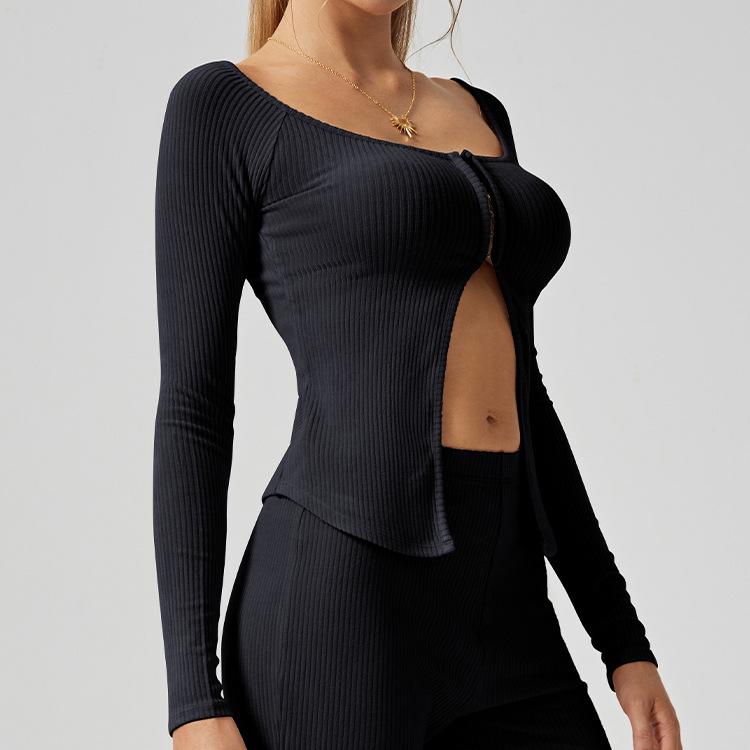 

Женский кроп-топ с длинным рукавом и вырезами - Приталенная куртка для йоги на осень/зиму S/M