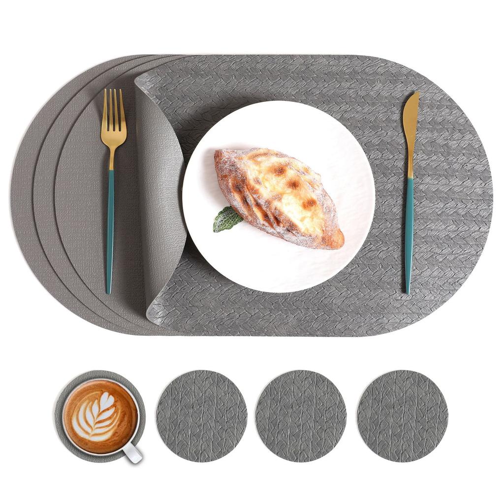 Nordische ins ovale lederen placemat Westerse maaltijd huishoudelijke eettafelmat Rijstkorrelpatroon milieubescherming anti-verbranding warmte-isolatie mat