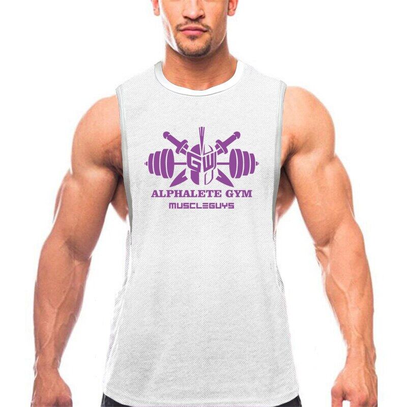 

Мужская спортивная дышащая майка Muscleguys, широкий жилет на плечах с принтом, летняя футболка без рукавов для фитнеса, бодибилдинга M белый