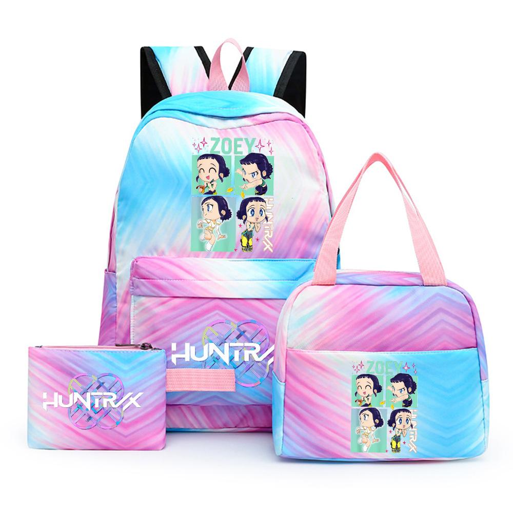 3Pcs/set Cartoon K-Pop Printed Backpack with Pencil Case Lunch Bag for Teenager Girl Boy Bookbag Kid Gift Large Capacity Waterproof Travel Bag