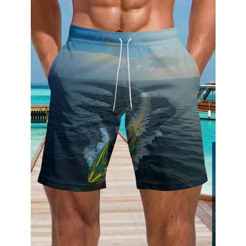 Tropical Gradient Beach Shorts For Men, Coconut Tree 3d Print Quick Dry Loose Swim Trunks, Casual Men's Drawstring Board Shorts