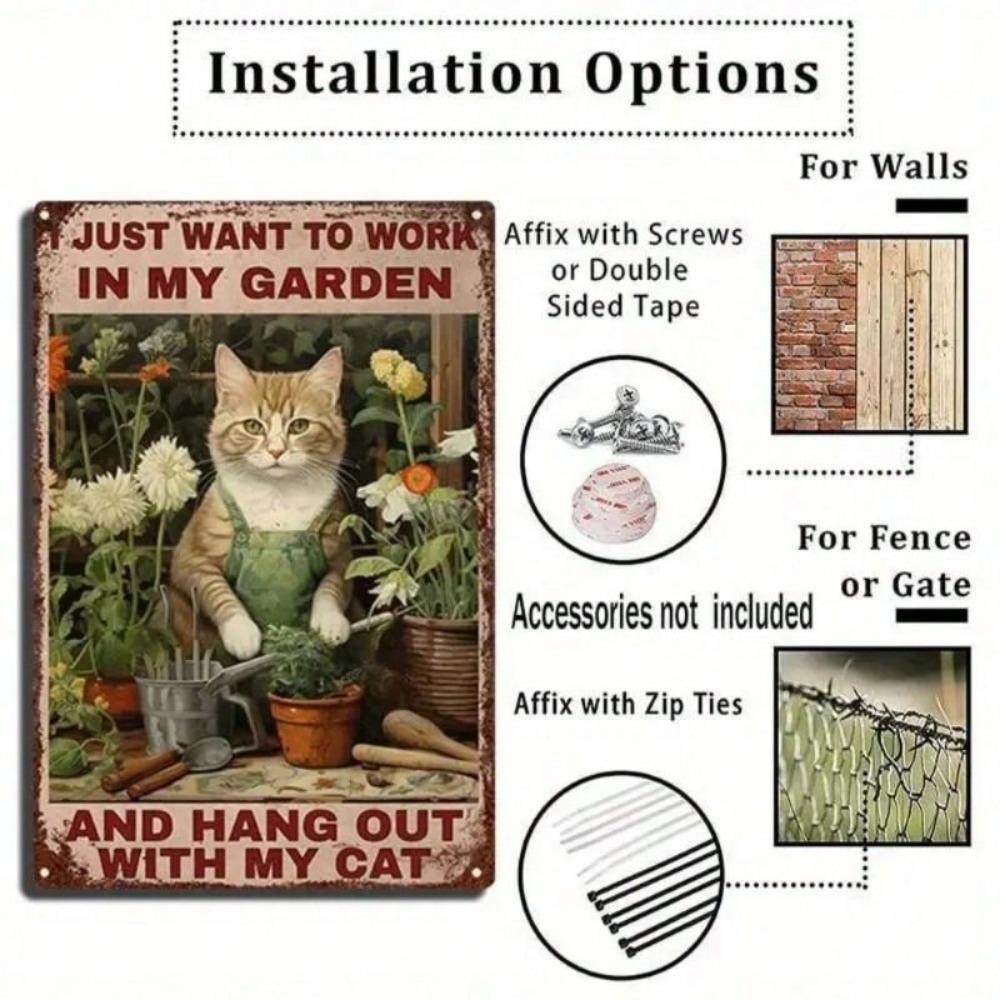 Metal Poster Wall Art Vintage Home Decor Funny Cat Gift Gardener