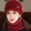 Fashionable and Versatile Wool Peaked Hat with Velvet Ear Protection  Mother's Hat  Cold Proof Knitted Hat