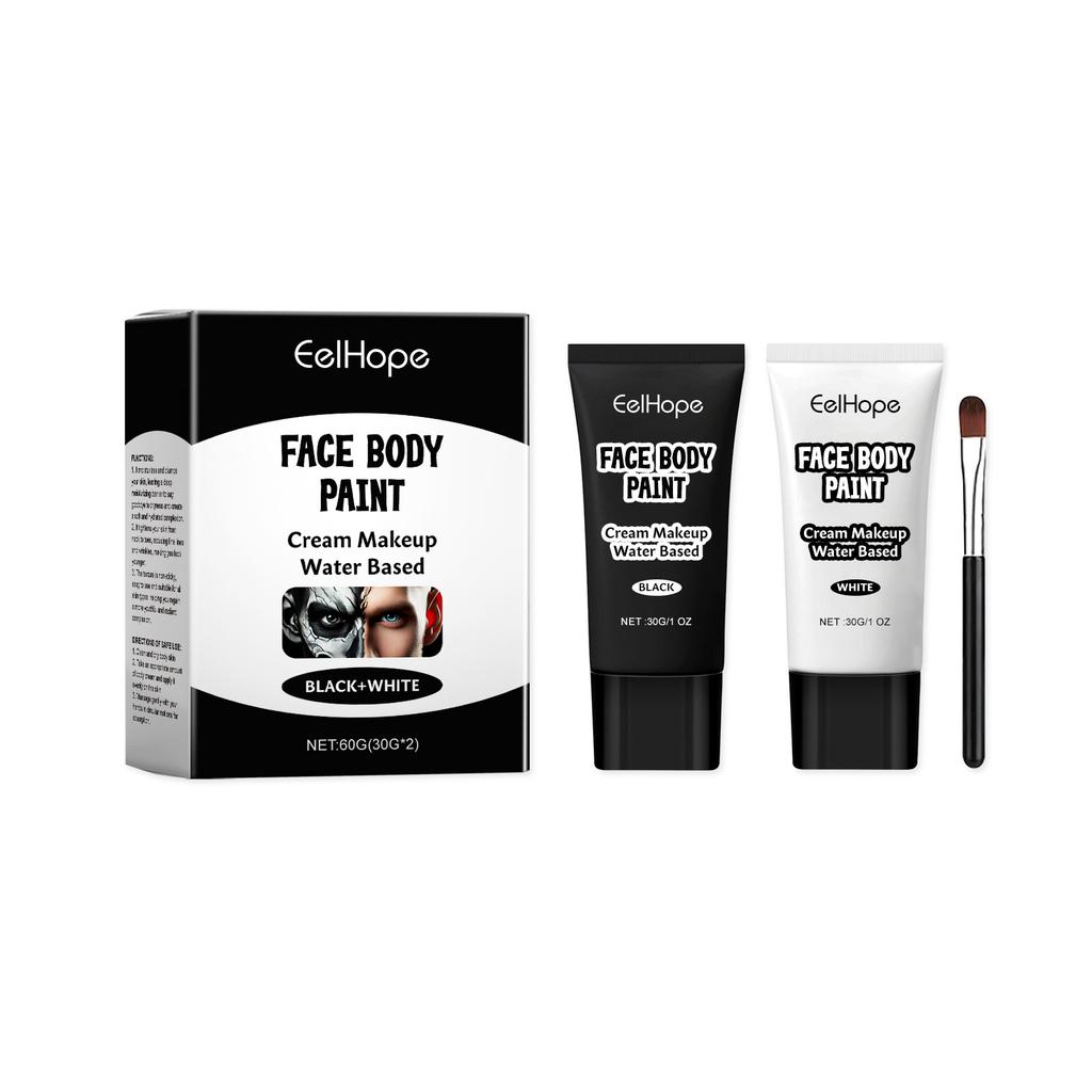 Halloween Black and White Foundation Paint Cream Easily Covers Skin Tone for Clown Makeup Effect