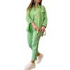 Summer 2 Piece Outfit for Women Oversized Button Down Long Sleeve Shirt And Cropped Pants Set Casual Loungewear Tracksuit