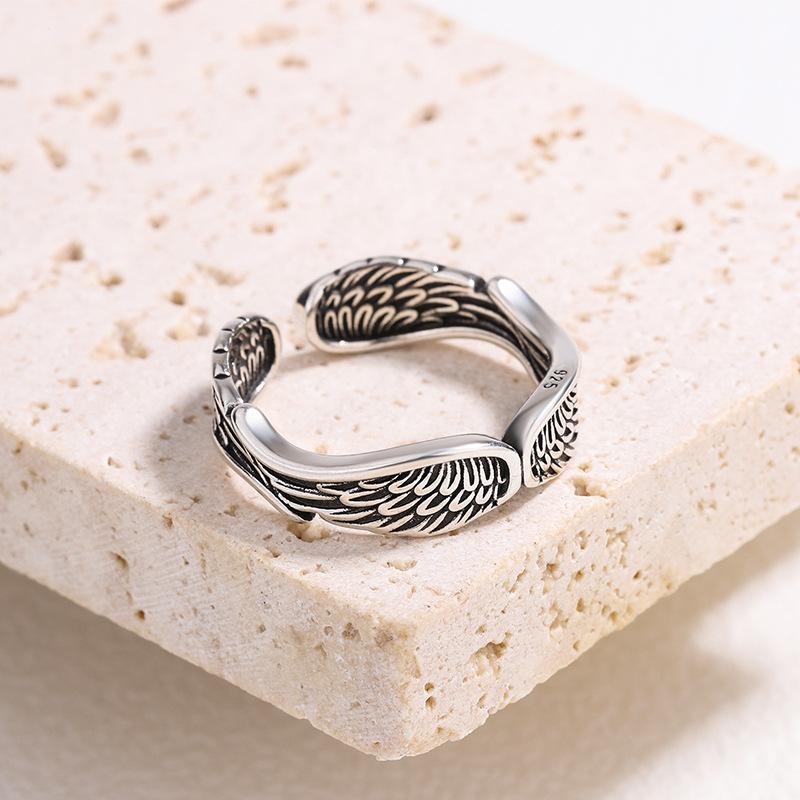 

925 Sterling Silver Angel Wing Open Rings For Women Elegant Wedding Jewelry Ladies Wholesale Accessories Jewellery серебряный