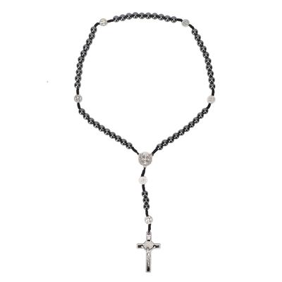 Colar Rosário Pingente Crucifixo Obsidiana Contas Católicas Colar Rosário para Orar Presentes