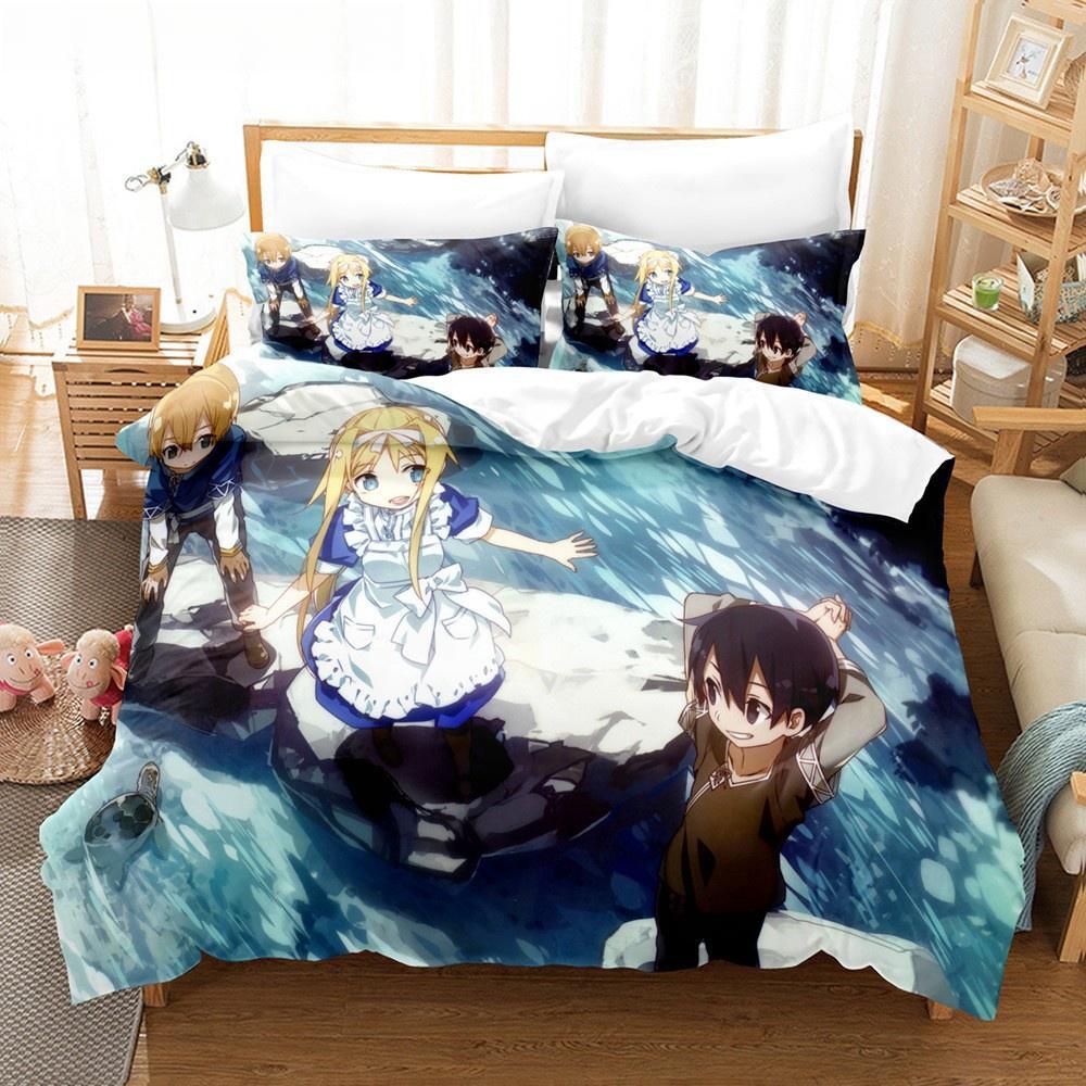 Sword Art Online Bedding Collection 3D Anime Print Polyester Quilt Cover Pillowcases Queen King For Kids Gift Anime Duvet Cover Collections