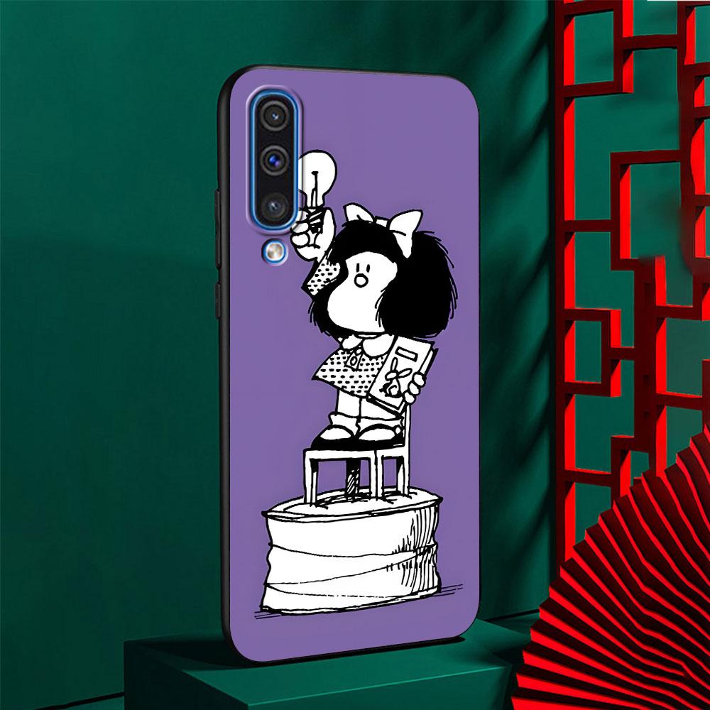 Cute Mafalda Case for Samsung Galaxy A10s A50 A50s A02s A03s A20 A30 A20e A70 A70s A20s A30s A10 A40 A04 A04s Black Phone Cover