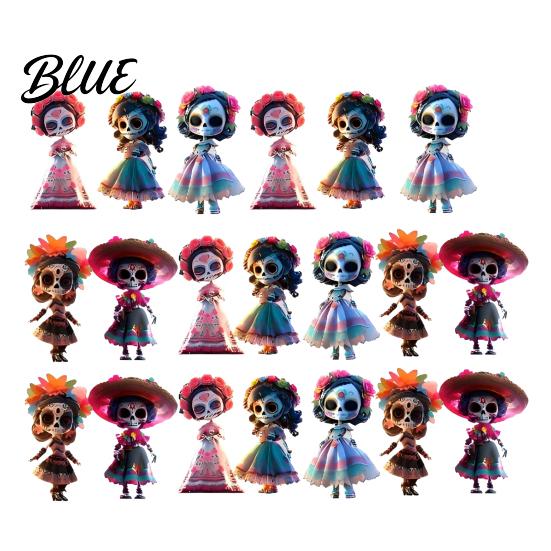 Lightweight Wood Halloween Decoration 2D of Dead The Ornament Day Hanging Skeleton Flat Wooden Embroidered Skirt Figure with Dress