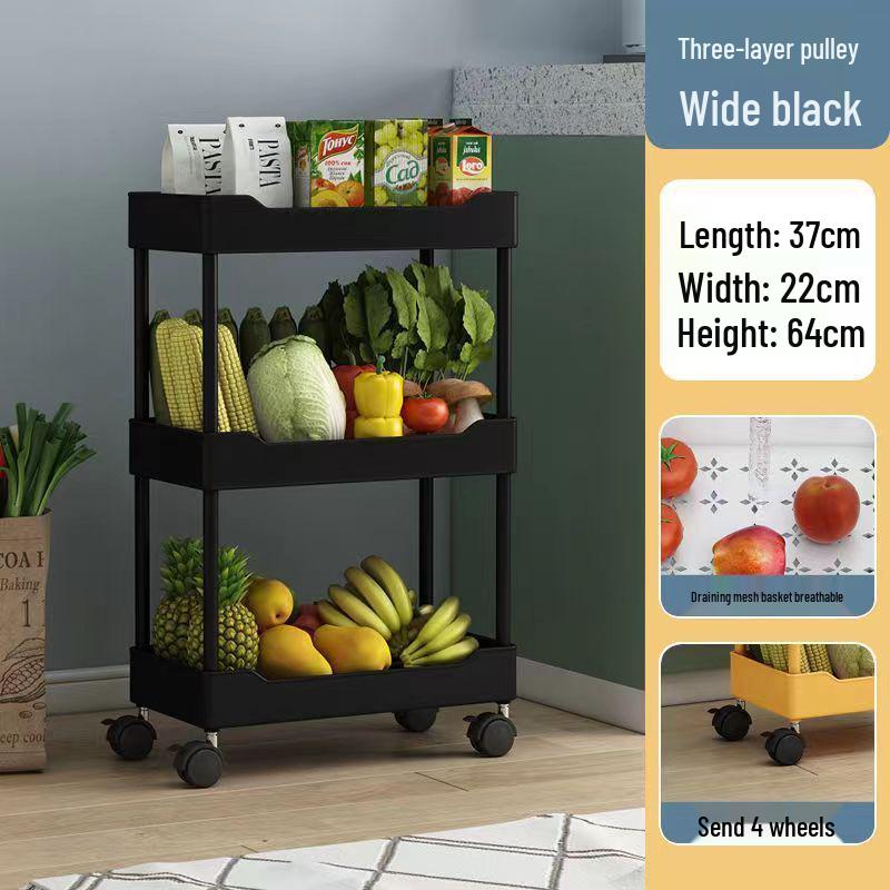 Multi-Layer Kitchen Storage Rack with Wheels for Microwave and Vegetables
