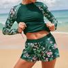 HNYHWKR long-sleeved swimsuit set women's print split conservative sunscreen and UV protection quick-drying surf suit