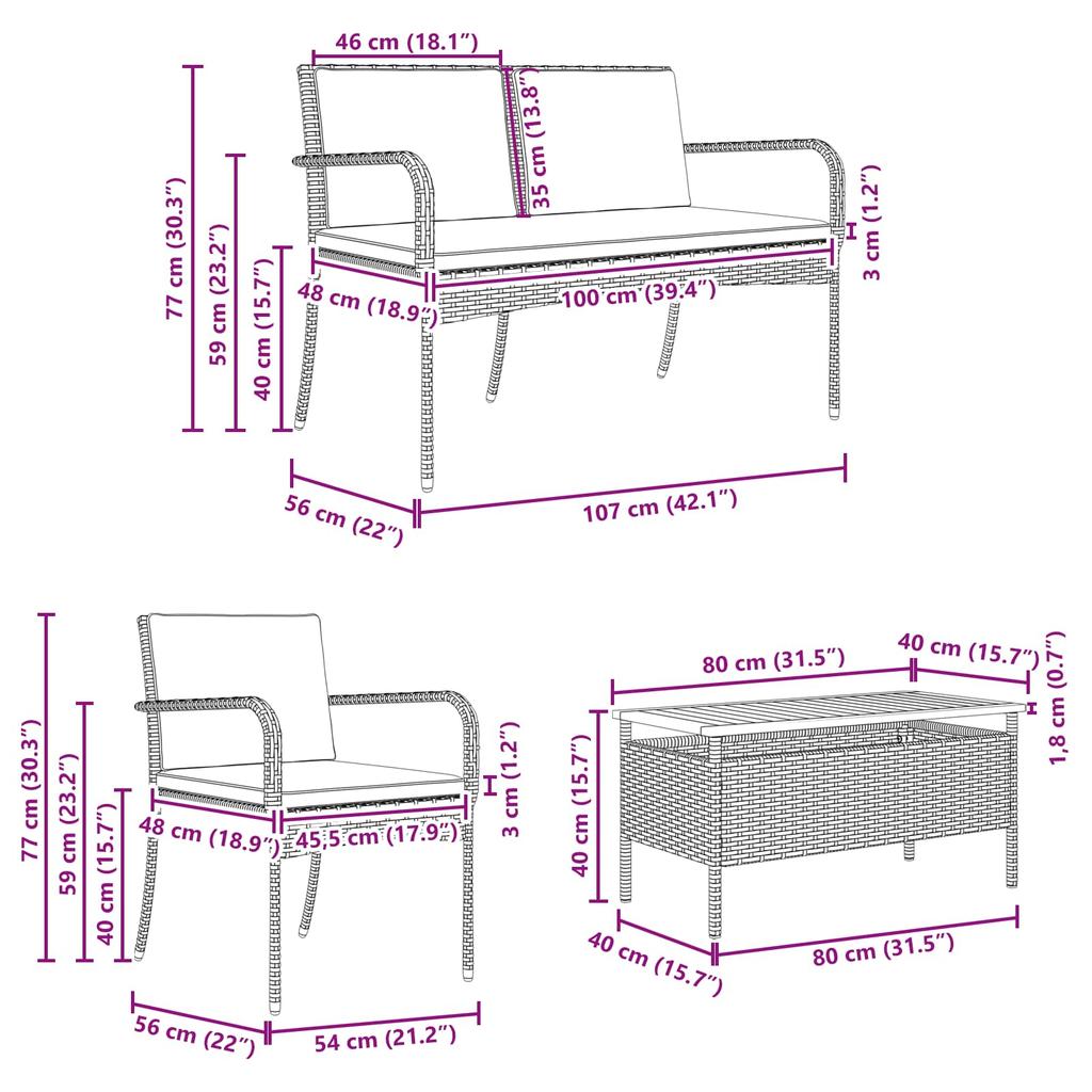 Garden Set Beige Poly Rattan