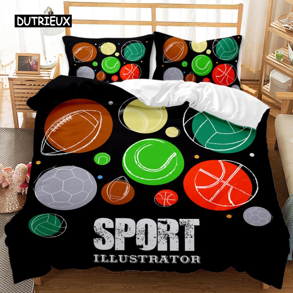 Zestaw Poszwy na Kołdrę z Motywem Piłek Zestaw Pościeli Rozmiar King Koszykówka Futbol Piłka Nożna Baseball Poliestrowa Poszwa na Kołdrę dla Dzieci Nastolatków