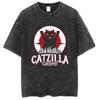 Summer America Other Old Washed Cross-border Large Size Loose T-shirt Catzilla Monster Cat Male and Female Students Tide