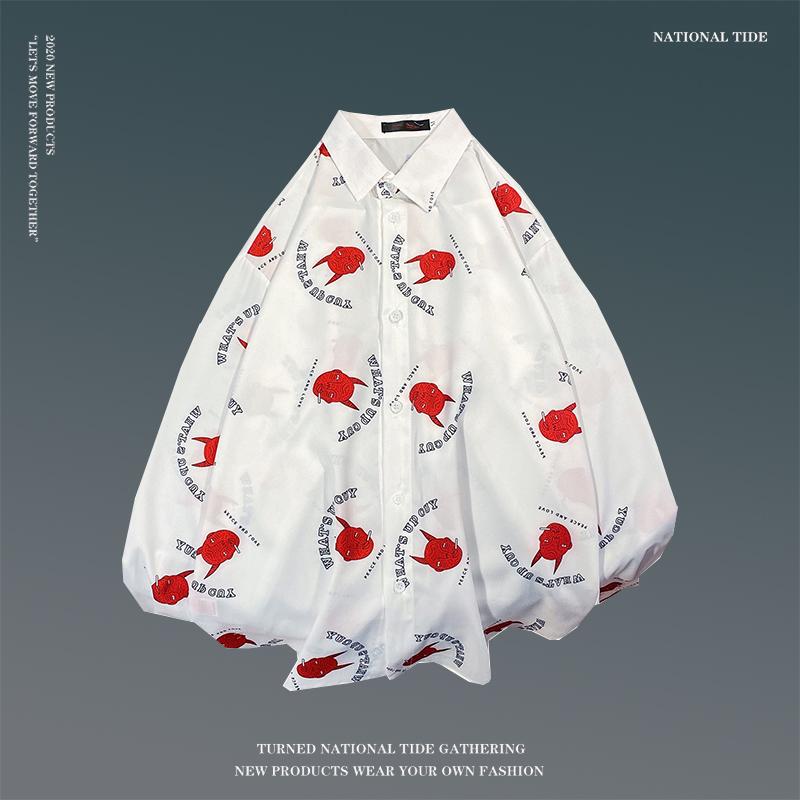 Men's Spring Retro Floral Long Sleeve Shirt - Korean Style, Trendy, Versatile, Loose Fit, Hong Kong Couple Style Top.